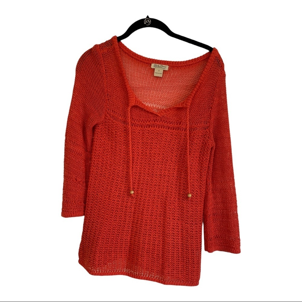 Lucky brand red orange open knit‎ pull over top